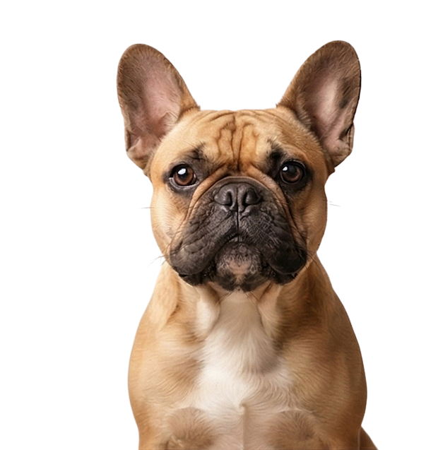 A French Bulldog sitting calmly, looking toward the viewer.